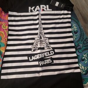 Karl Lagerfeld Monochrome Striped Tee with Eiffel Tower
